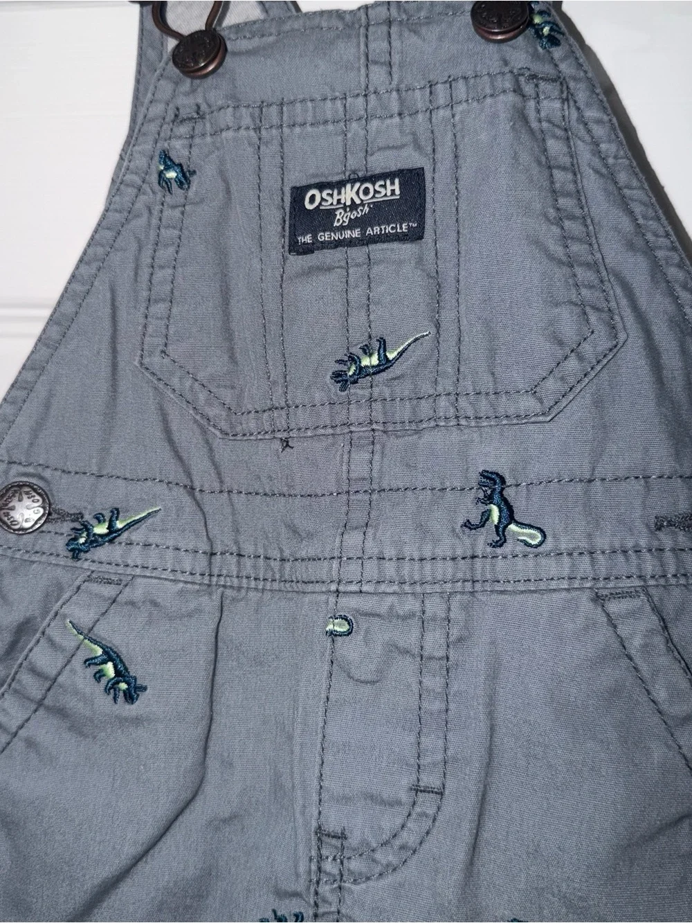 Oshkosh B’gosh Baby Dinosaur Grey Denim Overalls Size 9M